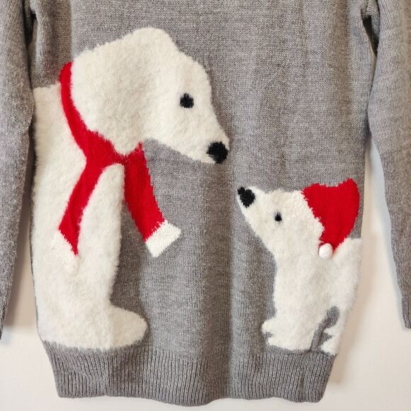Motherhood Maternity Christmas Sweater Size S Polar Bear & Cub Gray Crewneck - Picture 2 of 7